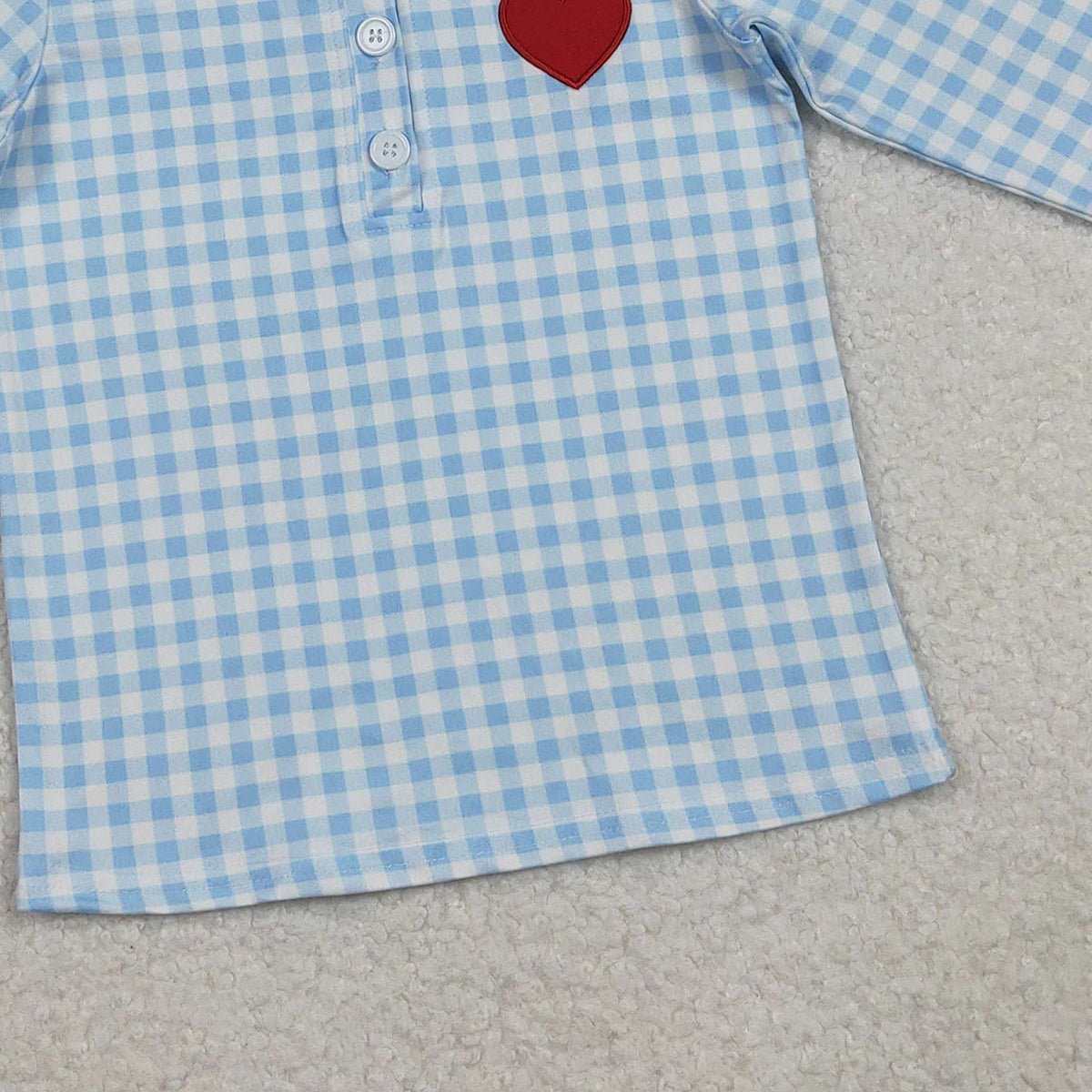 10.28 RTS NO MOQ (In stock)BT1386 Embroidery Hearts Baby Boys Blue Checked Valentine Polo Shirts Top