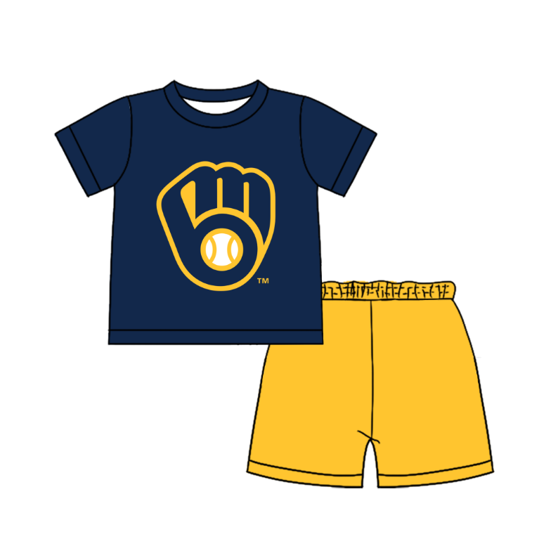 CUSTOM MOQ 5 Cute Comfortable Clothing For Boys Baby Boys Summer Blue Baseball Top Shorts Clothes Sets