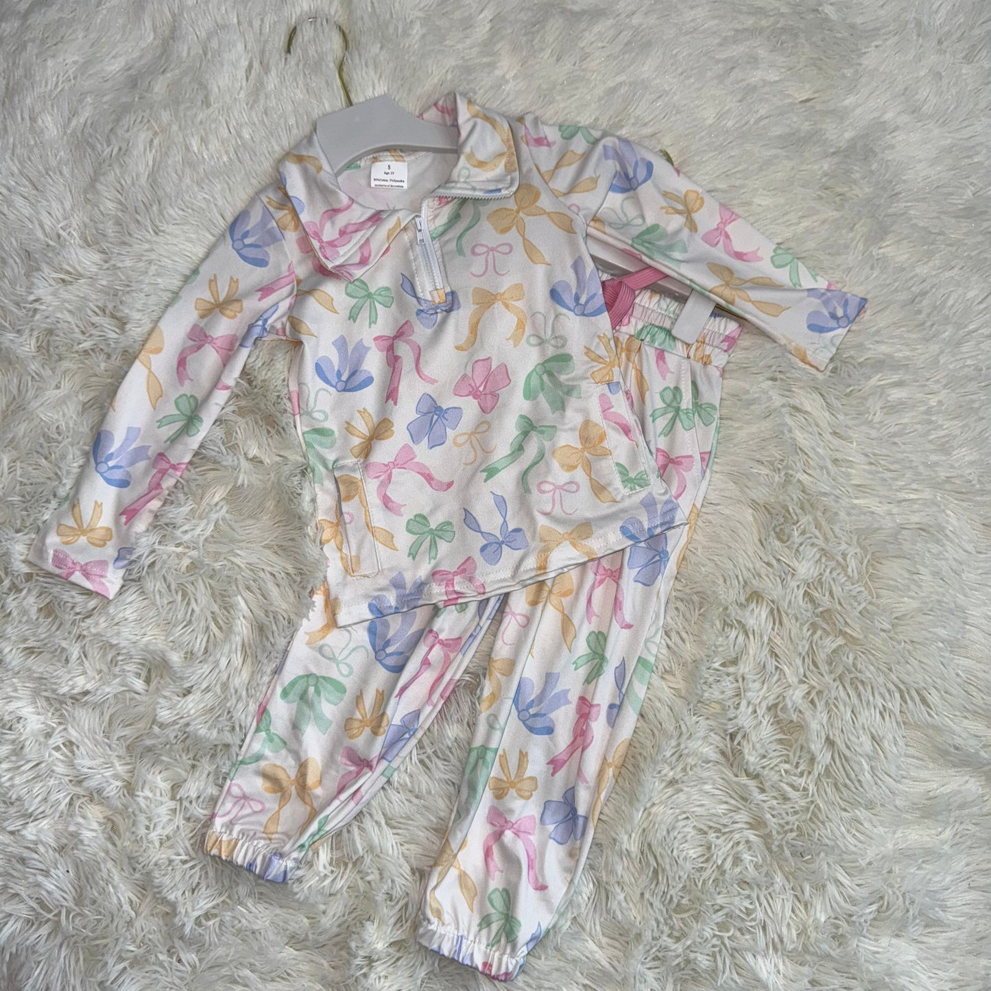 11.18 RST GLP2886 Baby Girls Colorful Bows Pockets Zipper Pullover Jogger Pants Clothes Sets