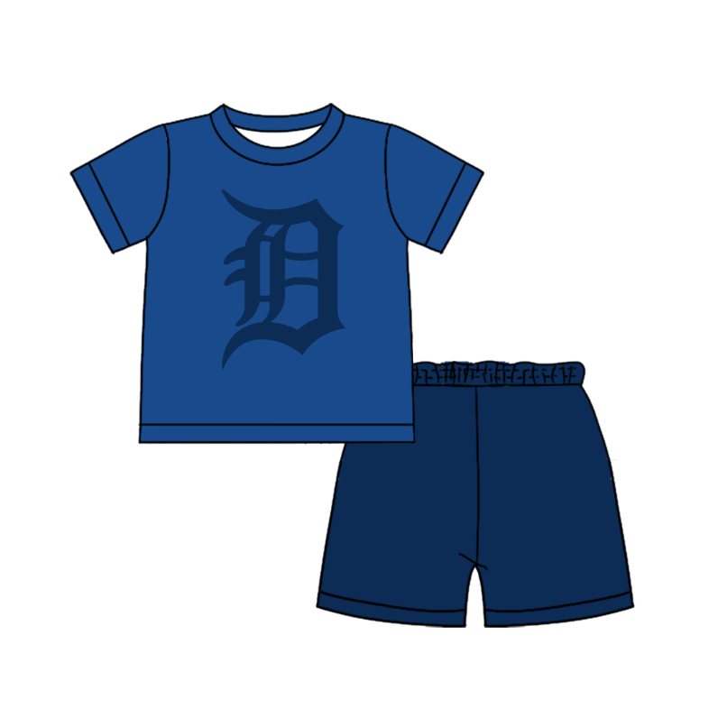 CUSTOM MOQ 5 Cute Comfortable Clothing For Boys Baby Boys Summer Blue Top Shorts Clothes Sets