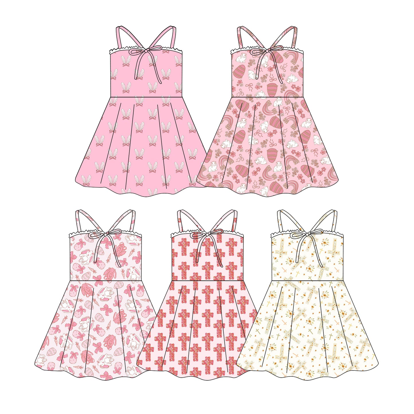 CUSTOM MOQ 5 Sibling Baby Girls Summer Easter sleeveless knee length Dresses