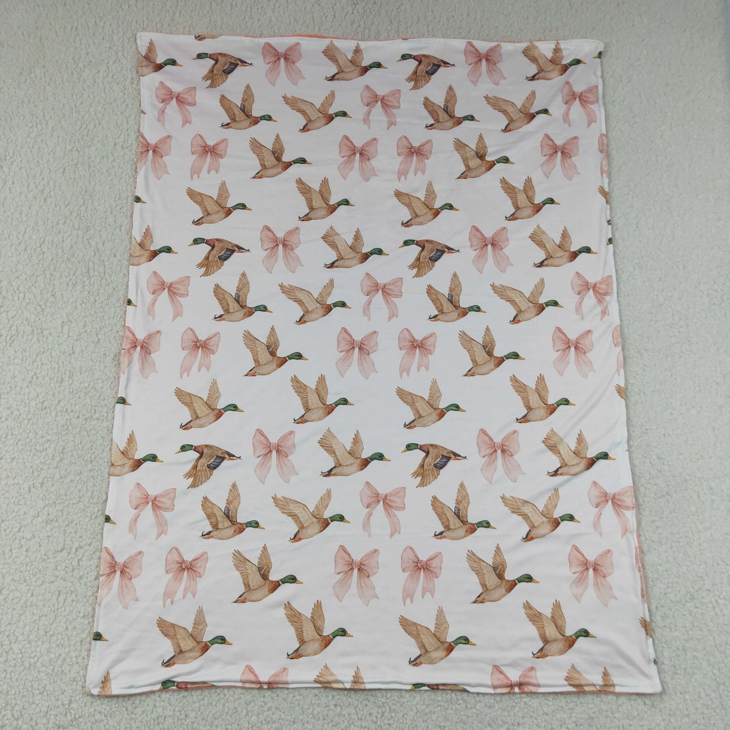 BL0248 RTS NO MOQ (In stock)Baby Cute Pink Bows And Ducks Print Blankets