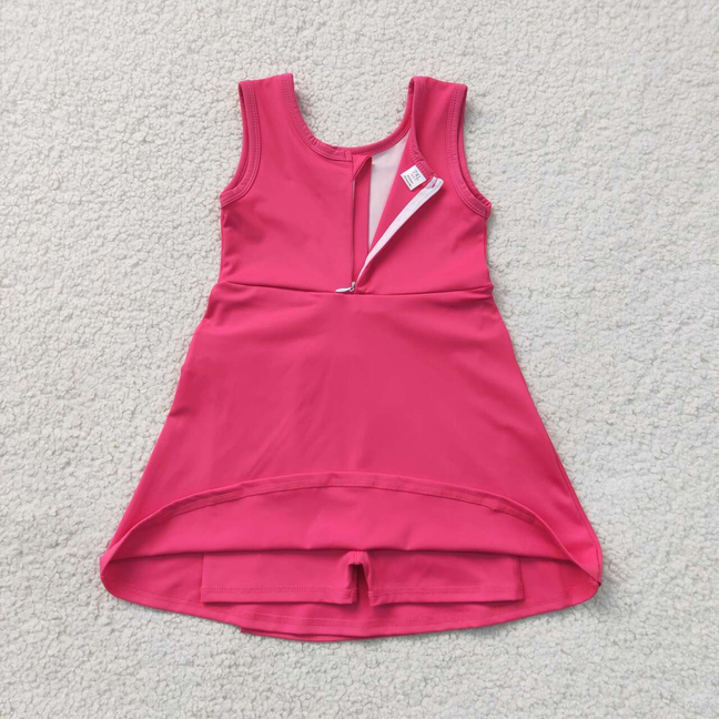 GSD3878 RTS NO MOQ (In stock)Baby Girls Hot Pink Sleeveless Bows Yoga Active Knee Length Dress