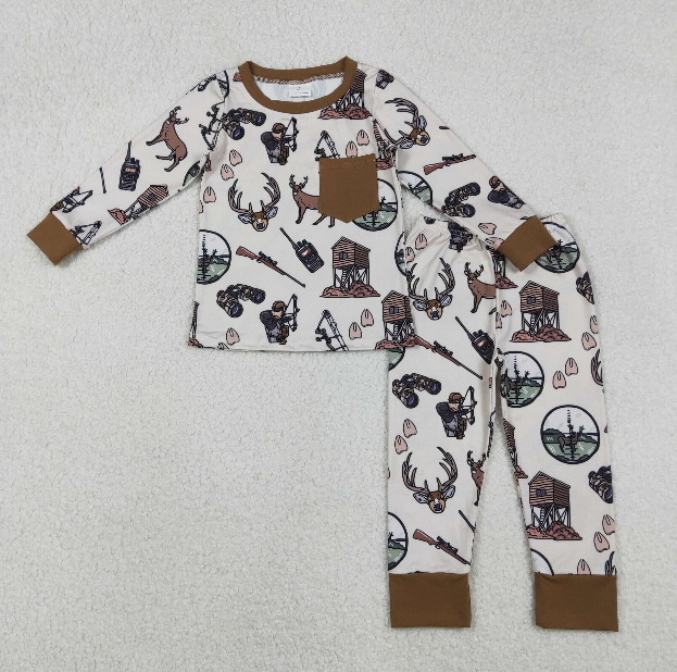 USA Warehouse (IN STOCK) BLP1236 Baby Boys Deer Hunting Pocket Top Pant Pajamas Set(副本)