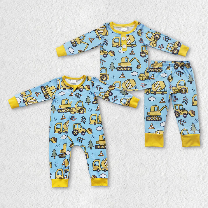 Baby Boys Construction Rompers Pajamas Clothing Sets
