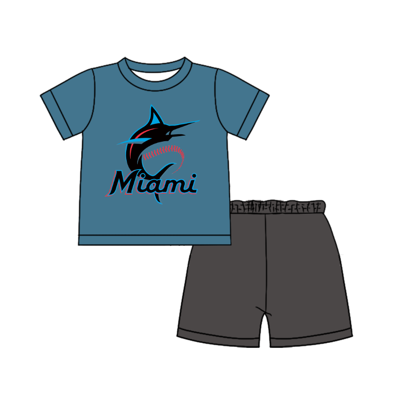 CUSTOM MOQ 5 Cute Comfortable Clothing For Boys Baby Boys Summer Blue Top Shorts Clothes Sets
