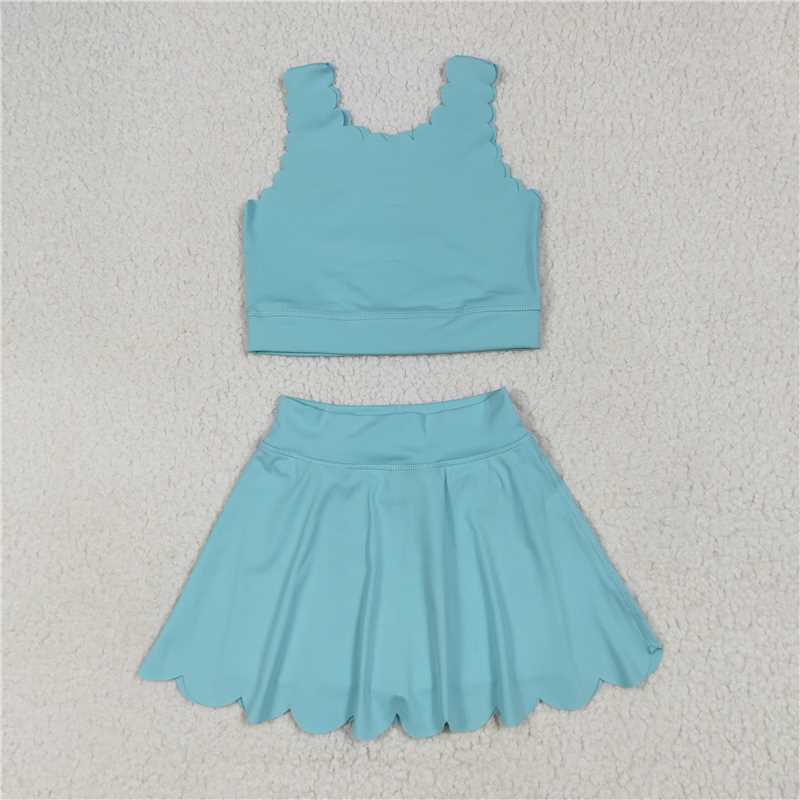 12.15 RTS NO MOQ (In stock)Matching GSD2096 Baby Girls Aqua Yoga Vest Skirt Active Wear Clothes Sets