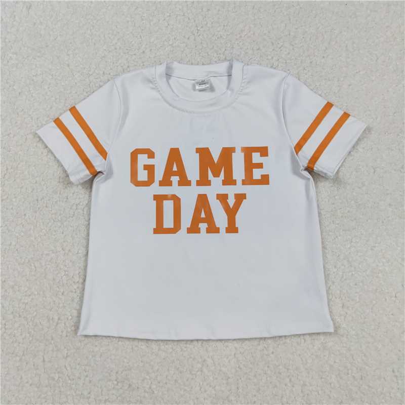 11.15 RTS NO MOQ (In stock)Matching GT1116 Baby Girls Vinyl Orange Game Day Yoga Active Tee Shirts Tops
