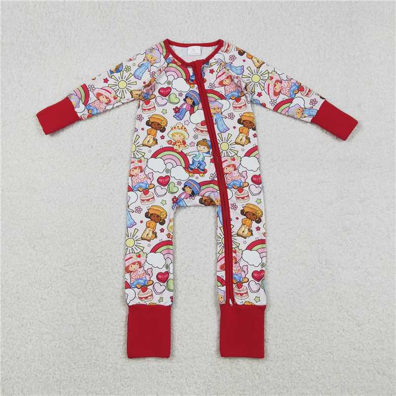 12.16 RTS NO MOQ (In stock)LR2852 Baby Strawberry Girls Flowers Two Way Zip Convertible Rompers