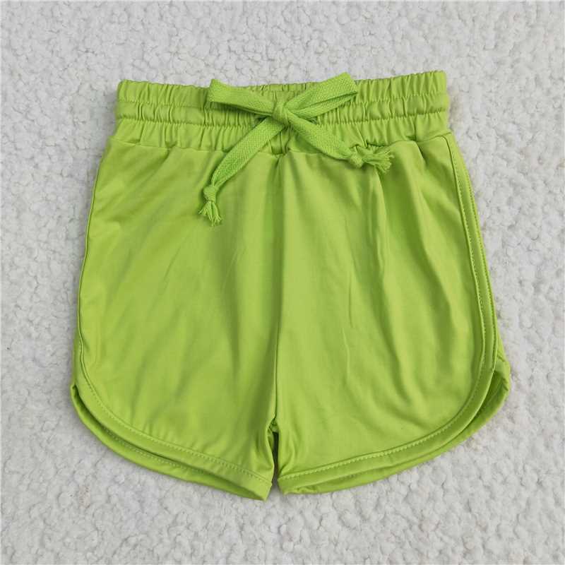 12.23 RTS NO MOQ (In stock)Matching SS0506 Baby Girls Lime Green Elastic Yoga Shorts Bottoms