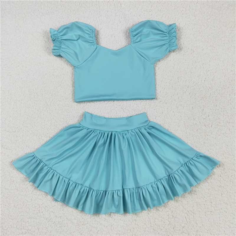 12.18 RTS NO MOQ (In stock)Matching GSD2101 Baby Girls Aqua Yoga Shirt Skirt Active Wear Clothes Sets