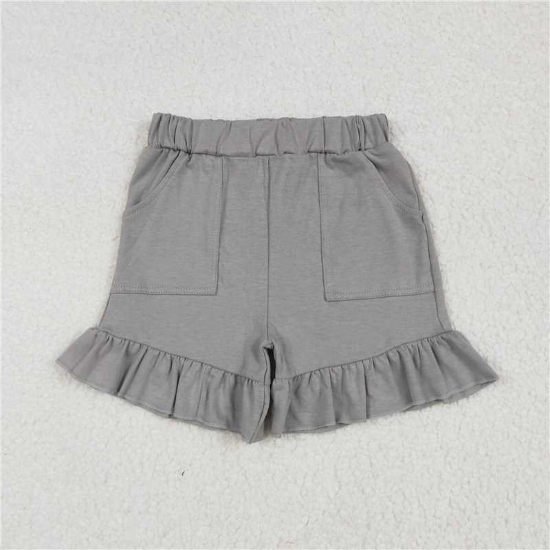 12.22 RTS NO MOQ (In stock)Matching SS0563 Baby Girls Gray Pockets Summer Cotton Ruffle Short Bottoms