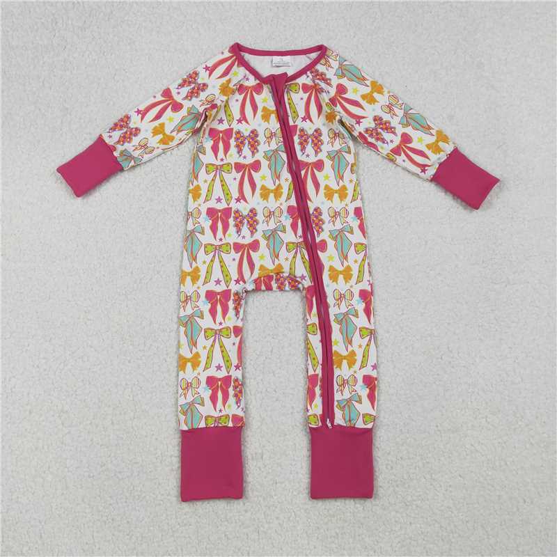 10.21 RTS NO MOQ (In stock) Matching LR2468 Baby Girls Long Sleeves Colorful Bows Stars Zipper Pant Rompers