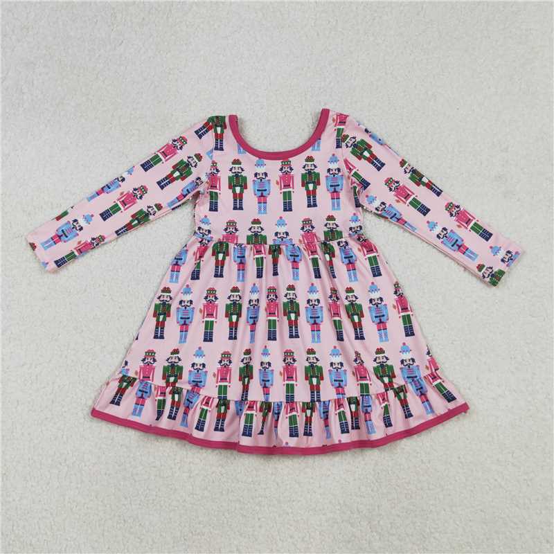 11.8 RTS NO MOQ (In stock)Matching Christmas GLD1280 Baby Girls Christmas Pink Soldiers Plaid Knee Length Dresses