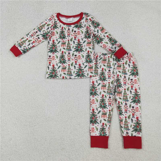 10.23 RTS NO MOQ (In stock)Matching Christmas LP1206 Baby Boys Christmas Trees Soldiers Top Pant Pajamas Sets
