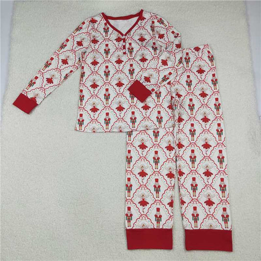 10.23 RTS NO MOQ (In stock)Matching Christmas LP2816 Adult Women Red Bows Soldiers Checked Top Pant Christmas Pajamas Sets