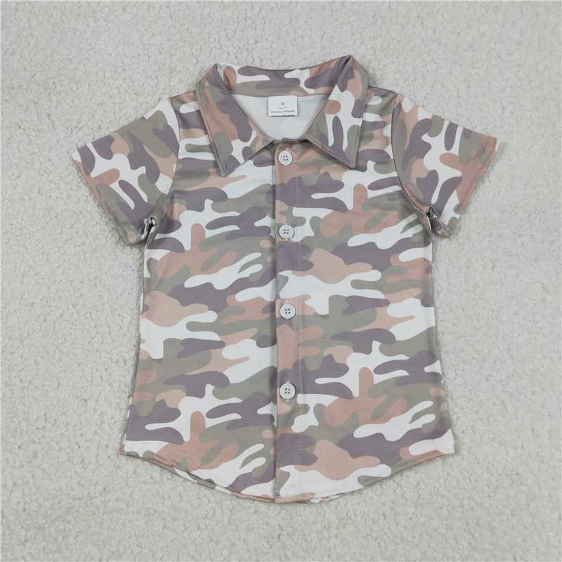 1.13 RTS NO MOQ (In stock)Matching BT1565 Baby Boys Southern Grey Camo Button Shirts Top