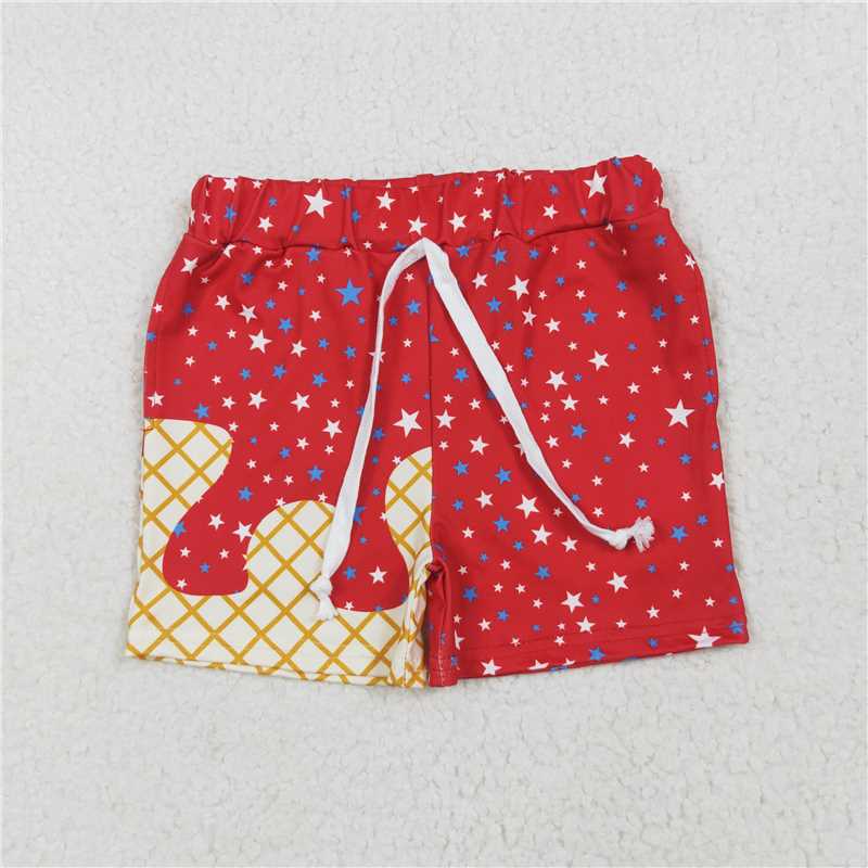 1.10 RTS NO MOQ (In stock)SS0612 4th of July Baby Boys Red Drip Stars Pockets Team Shorts Bottom