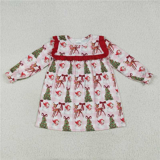 10.21 RTS NO MOQ (In stock) Matching Christmas GLD1092 Baby Girls Christmas Santa Trees Bib Knee Length Dresses