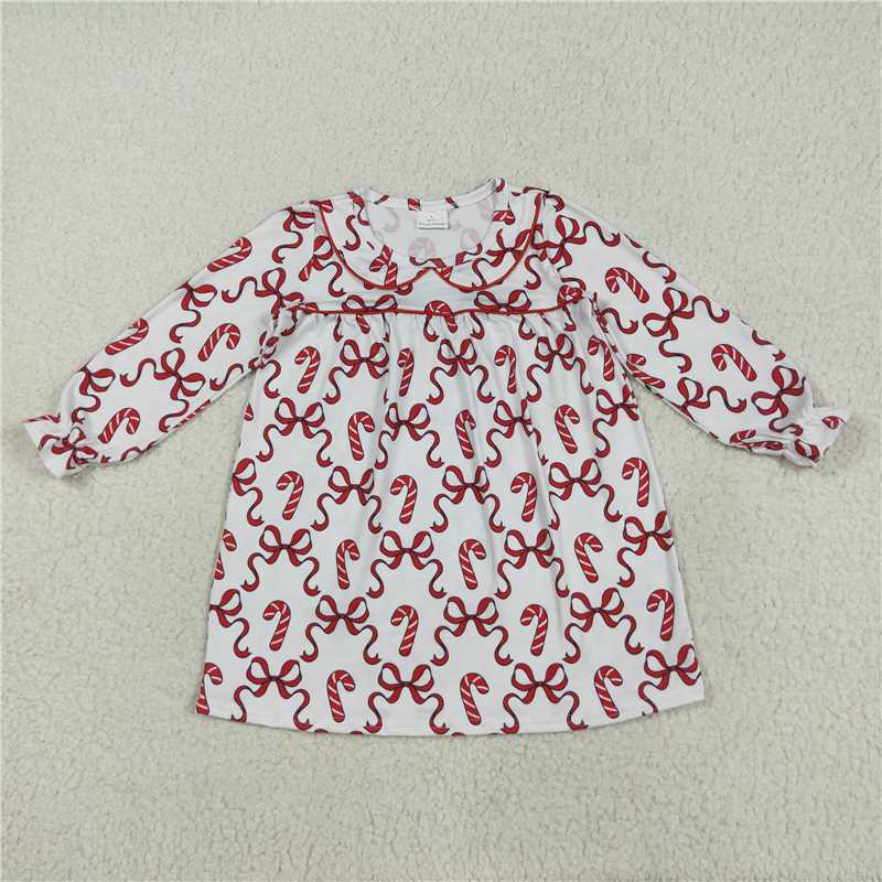 12.2 RTS NO MOQ (In stock)Matching Christmas GLD1130 Baby Girls Christmas Red Bows Candy Cane Knee Length Dresses