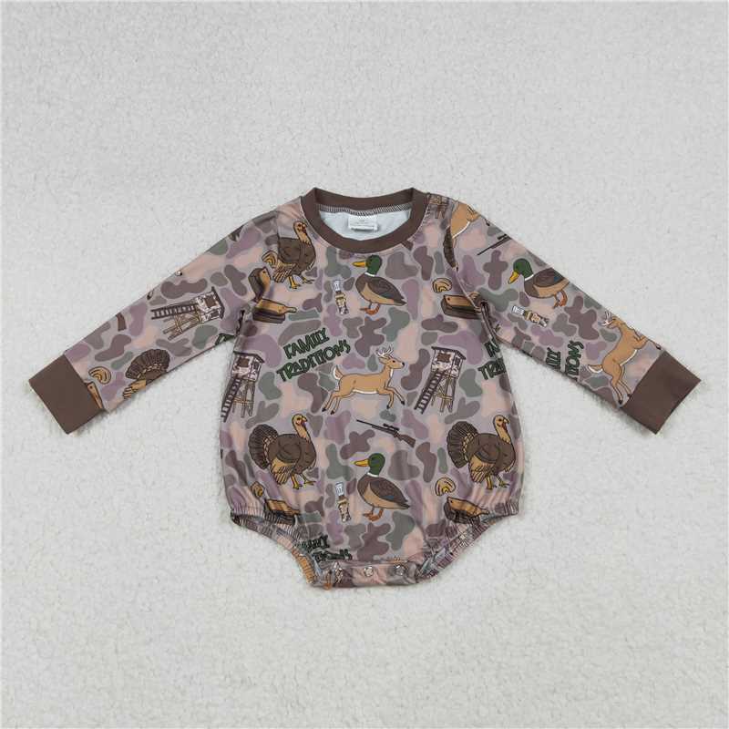11.1 RTS NO MOQ (In stock)Matching LR2440 Baby Boys Brown Camo Turkey Ducks Hunting Rompers