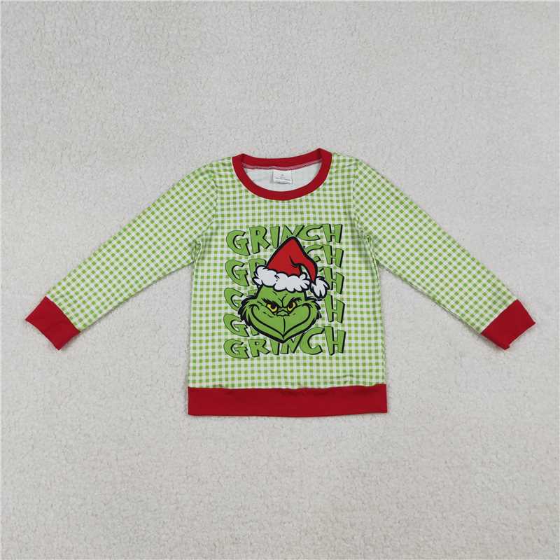 10.30 RTS NO MOQ (In stock)Matching Christmas BT1321 Baby Boys Green Face Plaid Christmas Tee Shirts Top