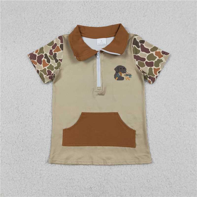1.13 RTS NO MOQ (In stock)Matching BT1532 Baby Boys Southern Khaki Camo Duck Dogs Zip Pockets Hunting Pullovers Top