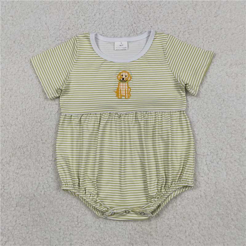 USA Warehouse (IN STOCK) SR4140 Short sleeves dog embroidery stripe baby boy romper