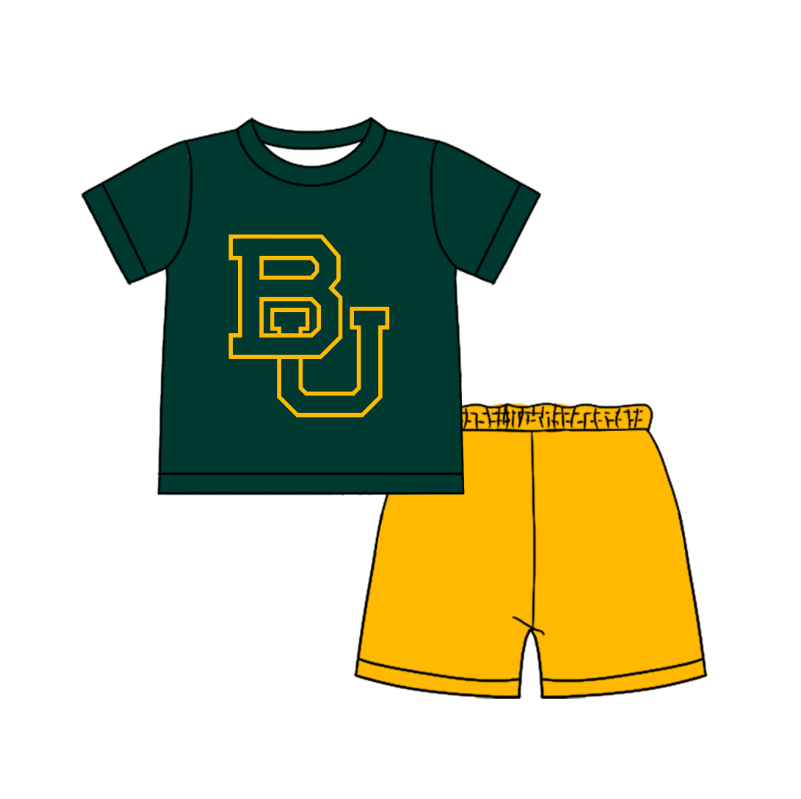 CUSTOM MOQ 5 Cute Comfortable Clothing For Boys Baby Boys Summer Green BU Top Shorts Clothes Sets