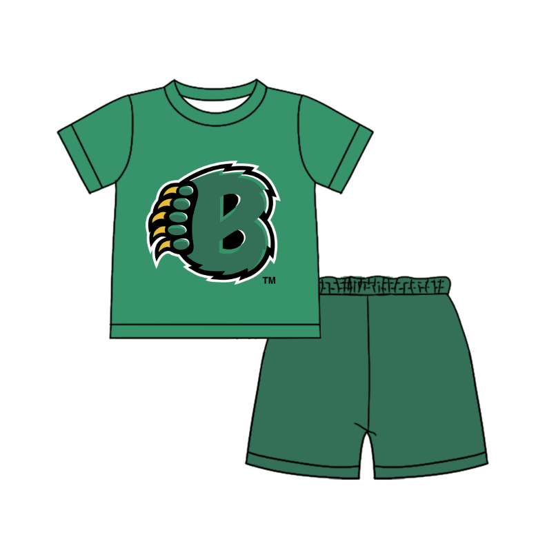CUSTOM MOQ 5 Cute Comfortable Clothing For Boys Baby Boys Summer Green Top Shorts Clothes Sets