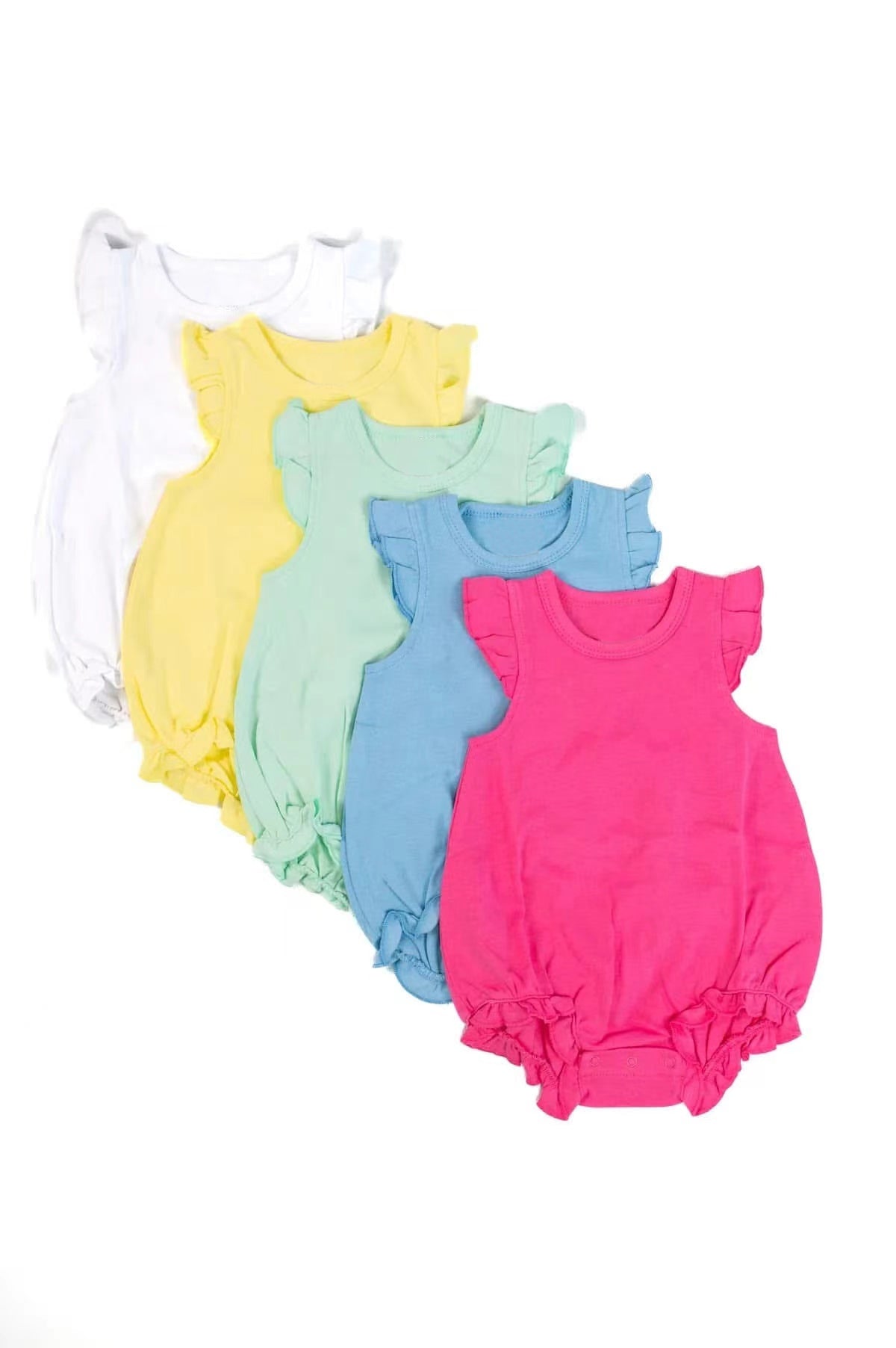 4.24 Pre order Light Blue Cotton Romper for Baby Girls with Flutter Sleeves Summer Outfit Infant Clothing