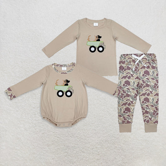 USA Warehouse (IN STOCK)  Baby Boy Camo Hunting Romper Dog Deer Truck Top Matching Pants Set Boys Hunting Clothes