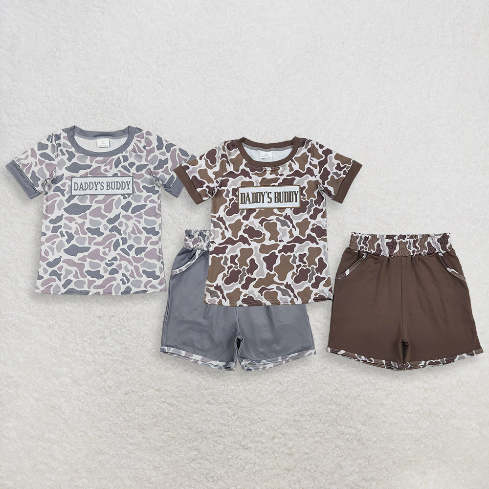 RTS Sibling Grey camo daddy's buddy top shorts boys clothing set