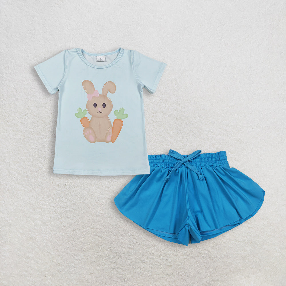 3.5 RTS NO MOQ (In stock)GT1395 + SS0549 Baby Girls Short Sleeve Rabbits Carrots Easter T-shirts Top Summer Shorts Bottoms