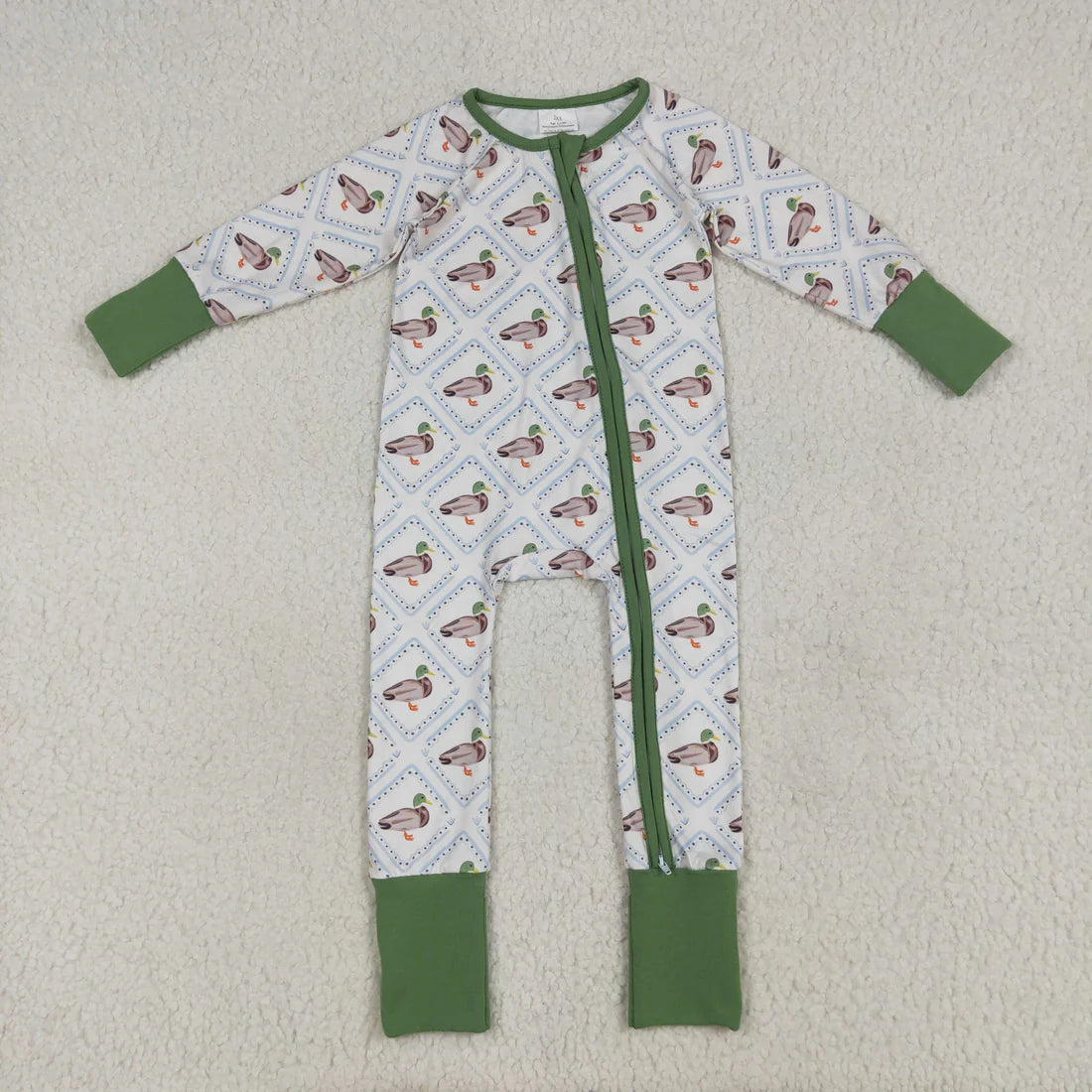 10.2 RTS Sibling Baby Boys Long Sleeves Ducks Plaid Top Pant Set Zipper Rompers