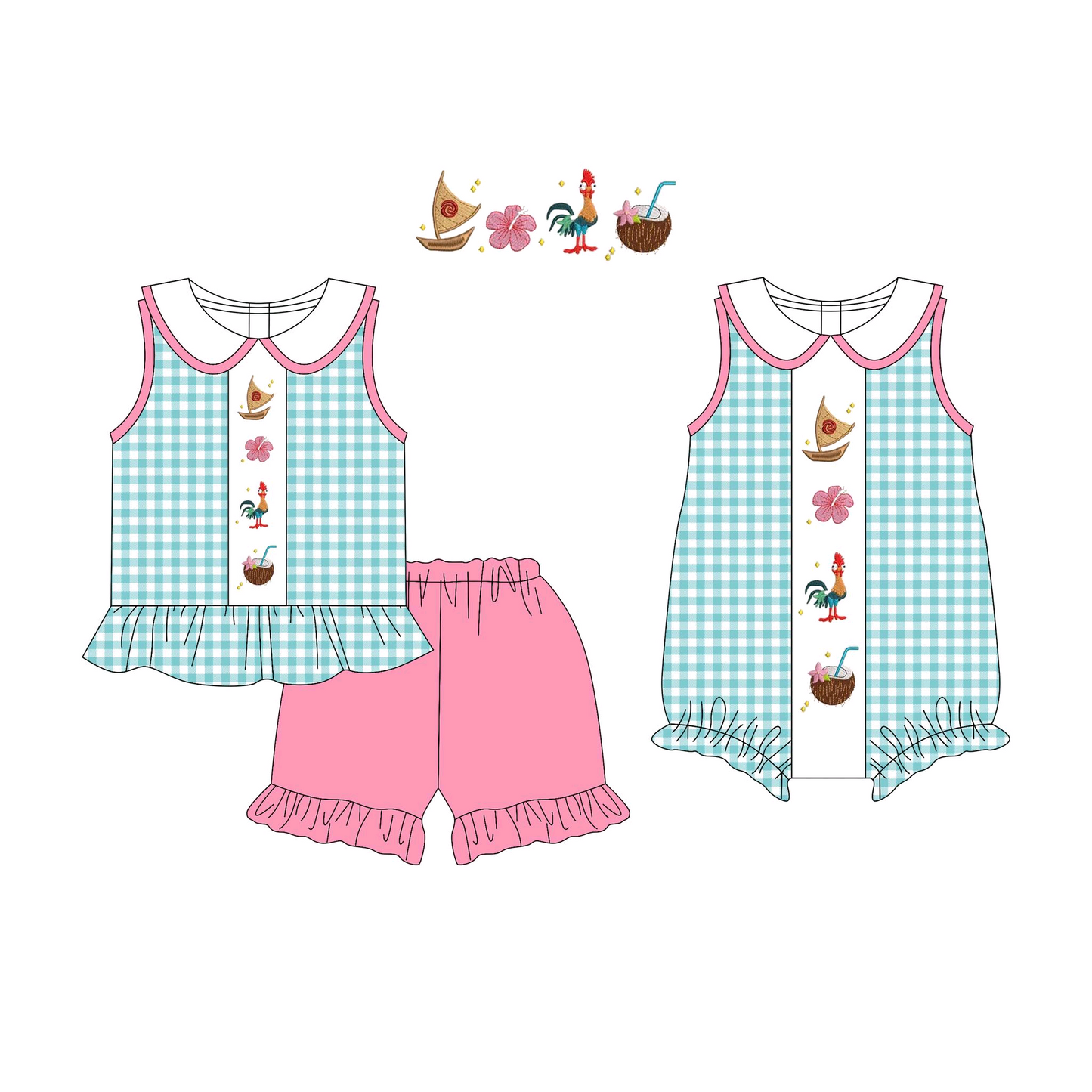 4.12 pre order Baby Girls Island Blue Gingham Top Outfit