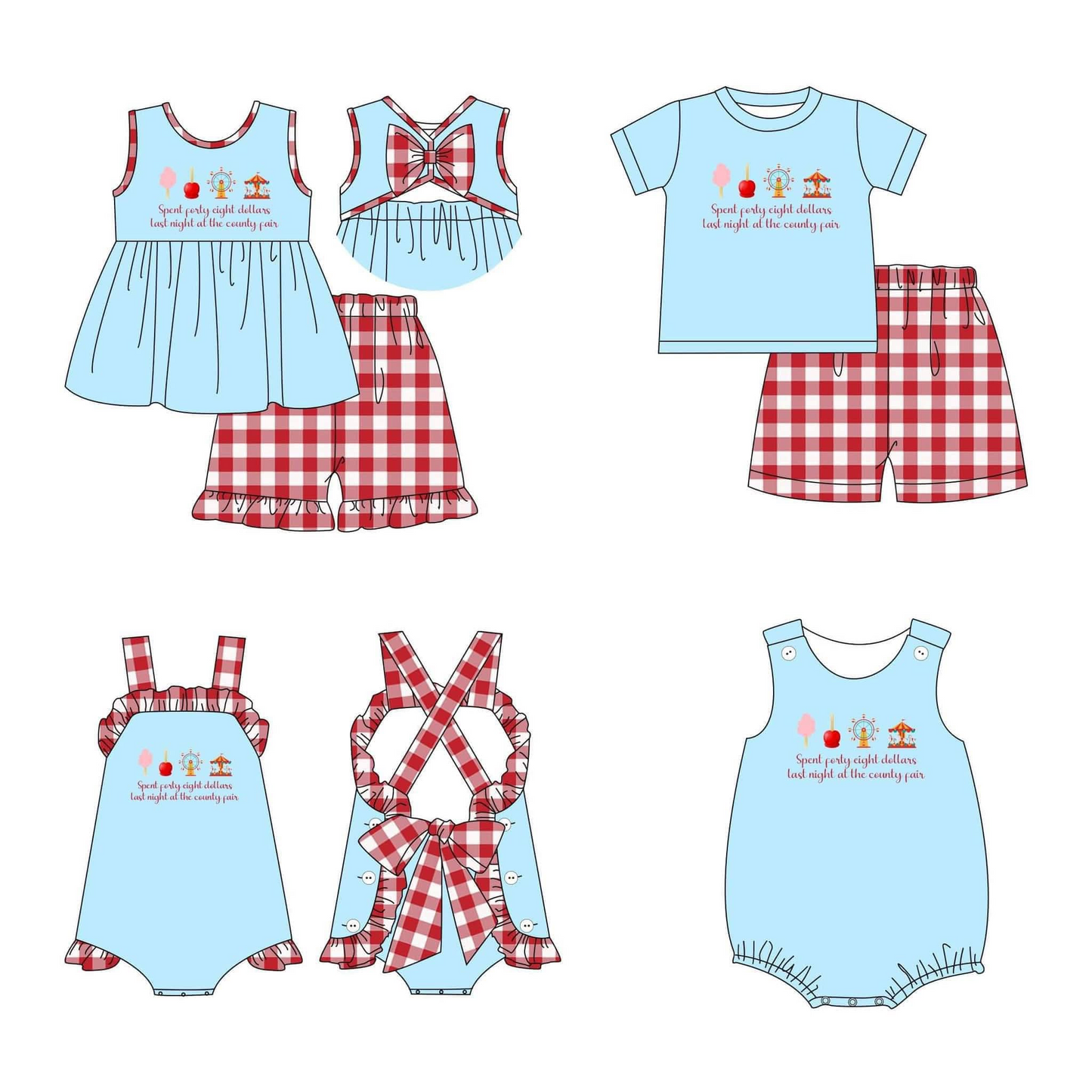8.27 Pre order no moq Kids Girls Boys Sleeveless Top Red Gingham Shorts Outfit Rompers