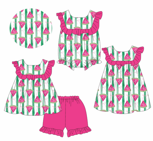 Watermelon stripe bow tunic ruffle shorts girls clothes
