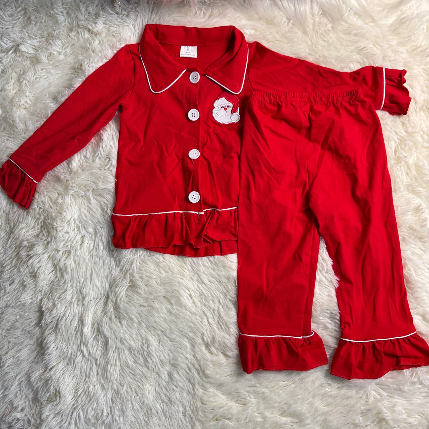 12.5 RST Sibling Baby Kids Embroidery Santa Trees Button Top Pants Christmas Pajamas Sets