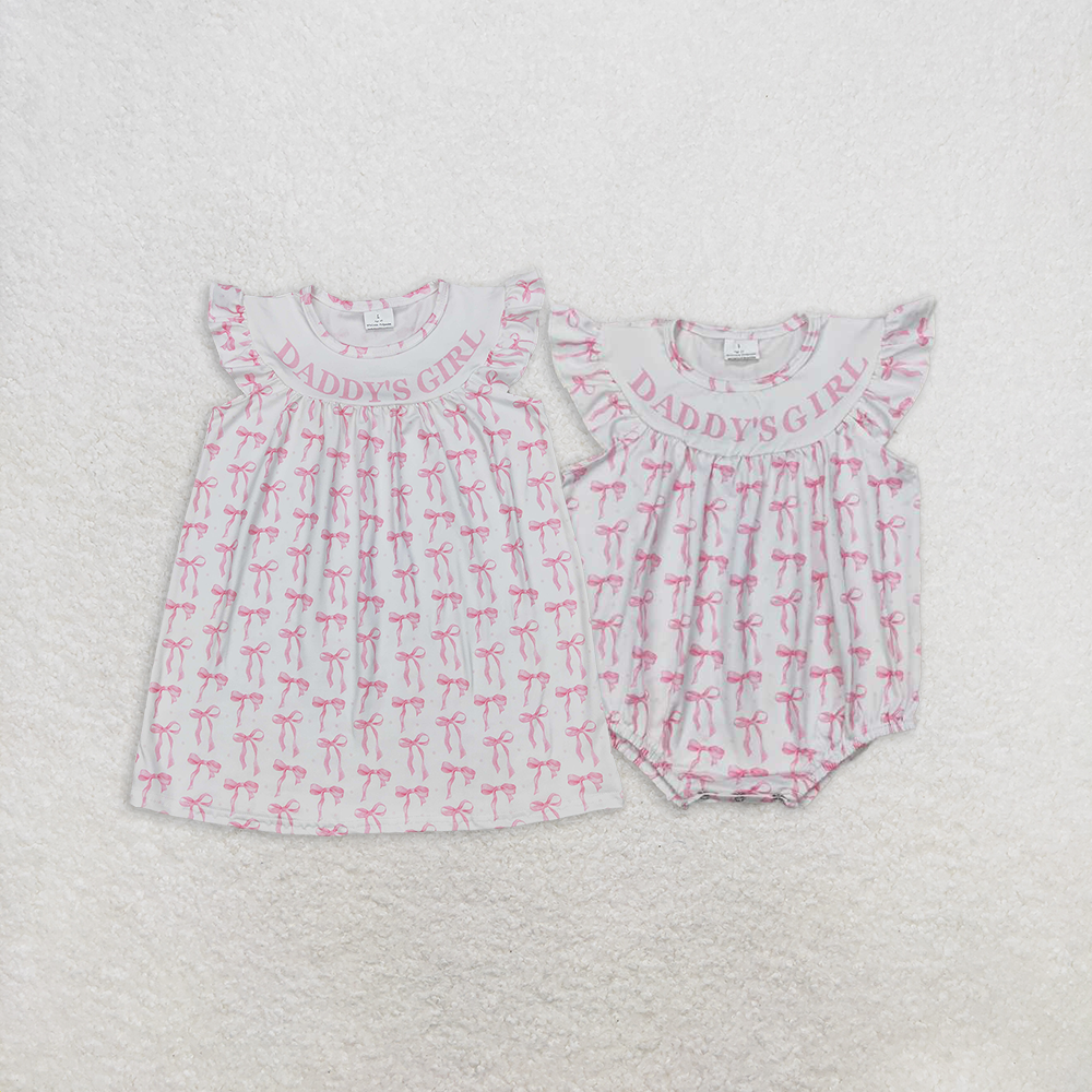 5.28 RTS NO MOQ Daddy's girl pink bow baby girls summer romper dresses