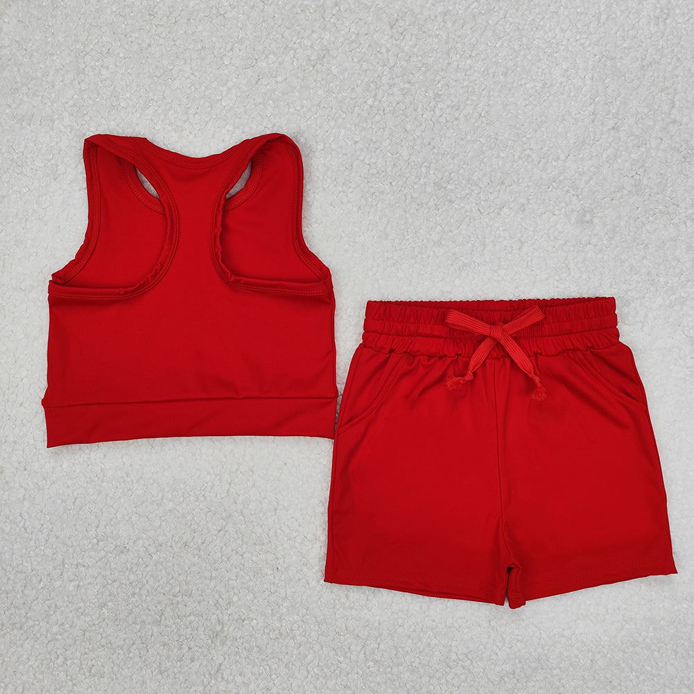 GSSO2131New Rts No Moq 8-9 Days By Air Arrived it Sleeveless red top pockets shorts girls active wear clothes