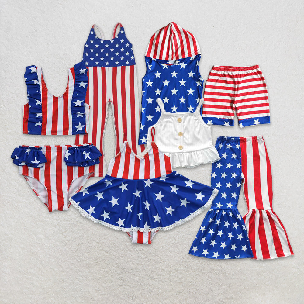 New Rts No Moq 8-9 Days By Air Arrived it Girls 4th of July Outfits Crop Top Stars And Stripe Pants US National Day Children's Clothing Accessories