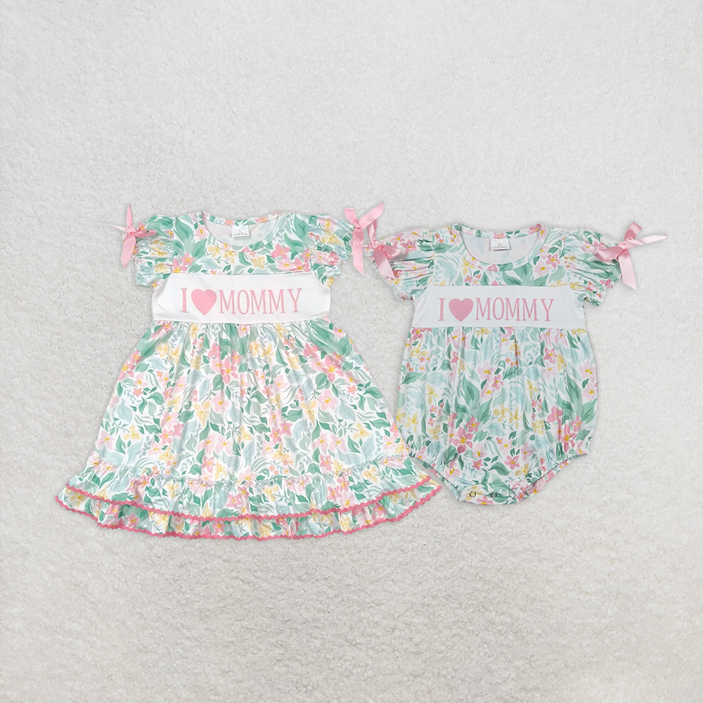 7.22 RTS NO MOQShort sleeves floral I love MOMMY mother's day girls romper dress