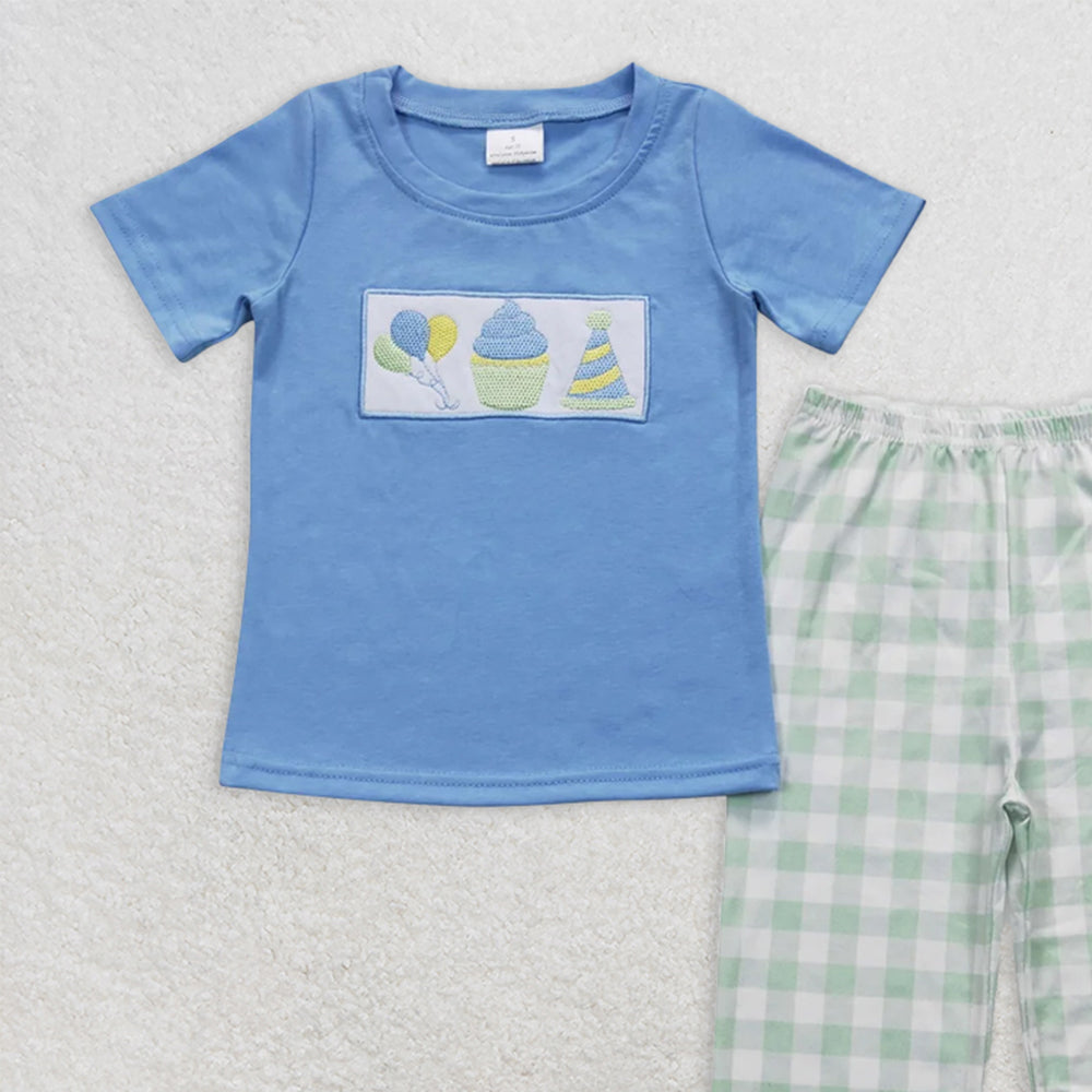 BSPO0190RTS NO MOQ Baby Boys Spring Outfits Baby Girls Boys Birthday Party Embroidery Top Pants Outfits Clothes Sets