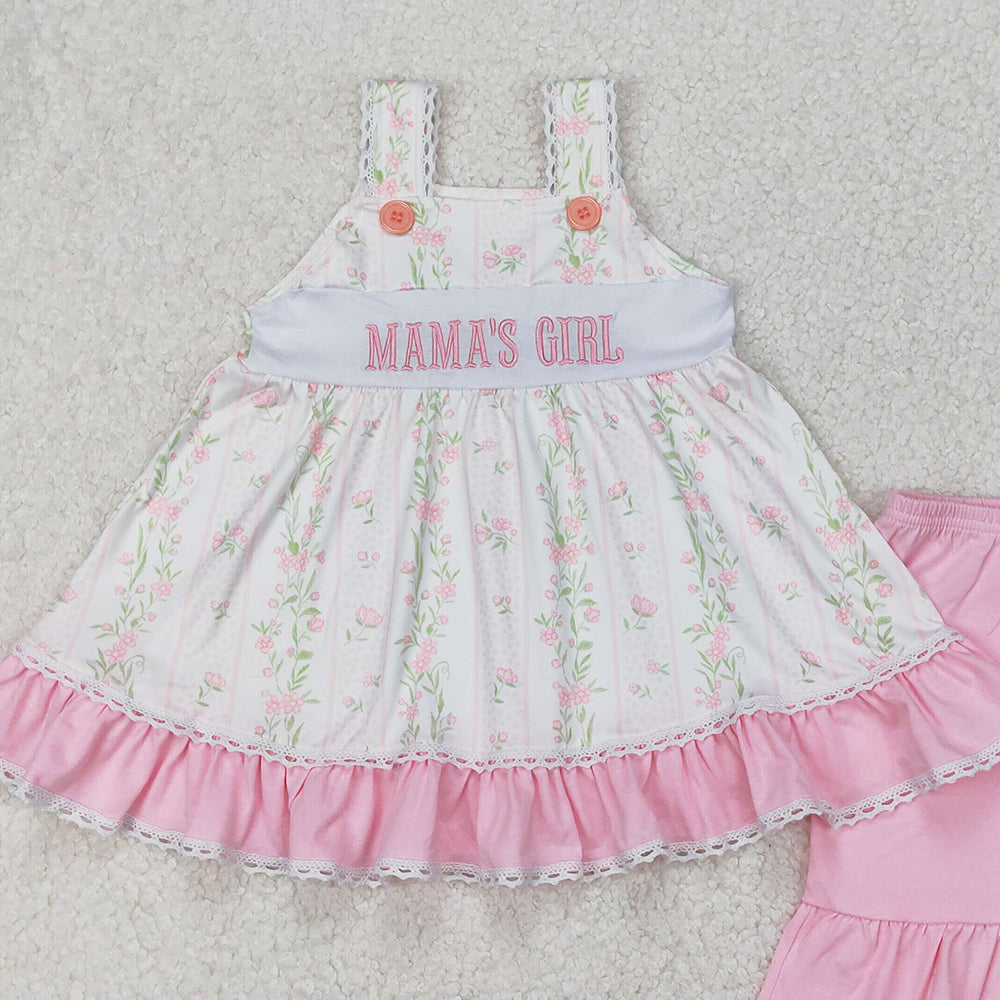 5.16 GSSO2153 RTS NO MOQ Straps mama's girl floral tunic shorts kids outfits