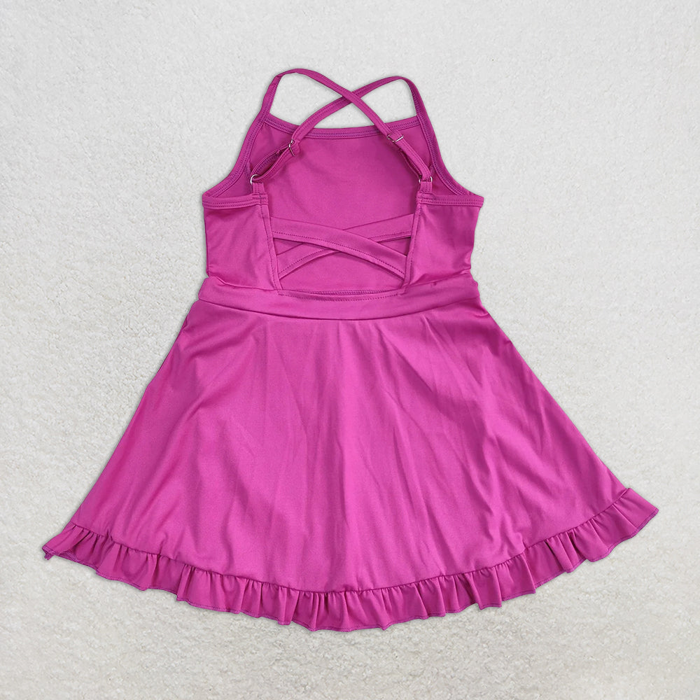 4.07 S0441 RTS NO MOQ Baby Girls Summer Swimsuits Dark pink straps ruffle baby girls summer active wear