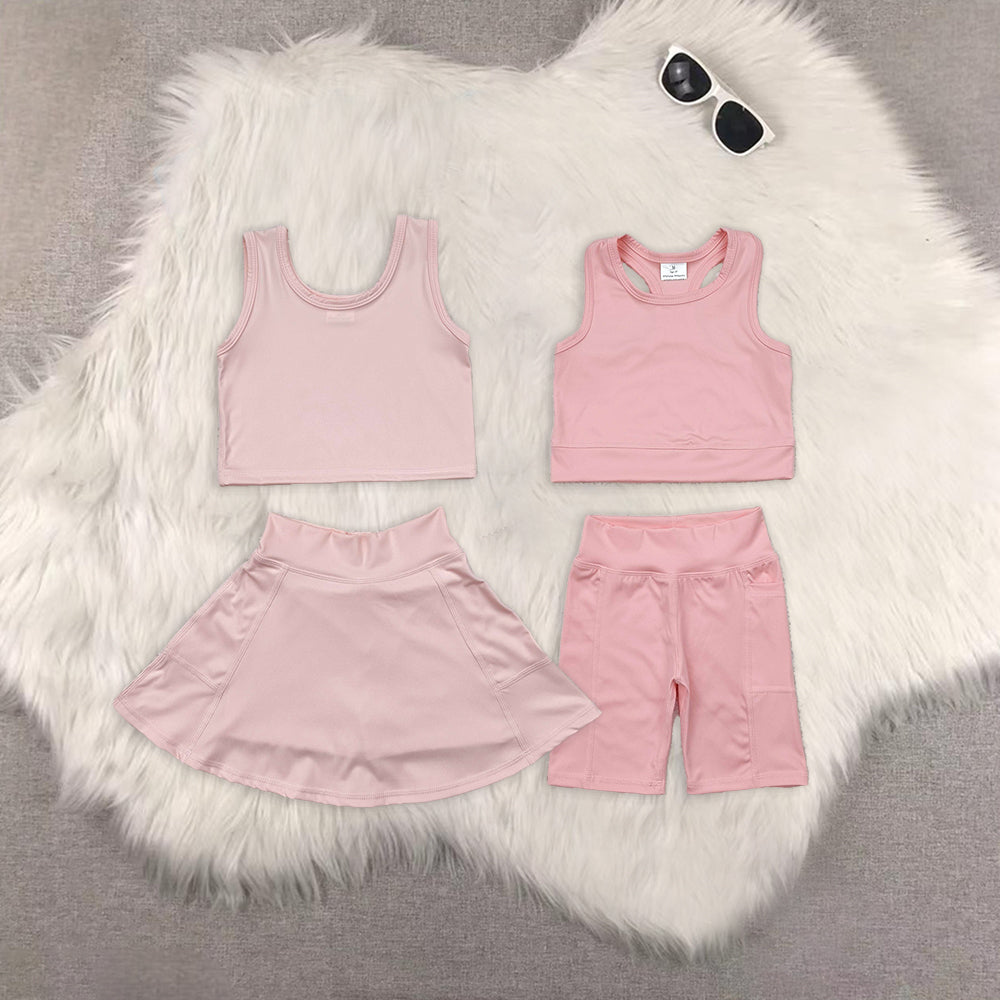 8.18 Sibling Baby Girls Yoga Outfits Sleeveless top skirt kids girls active wear set