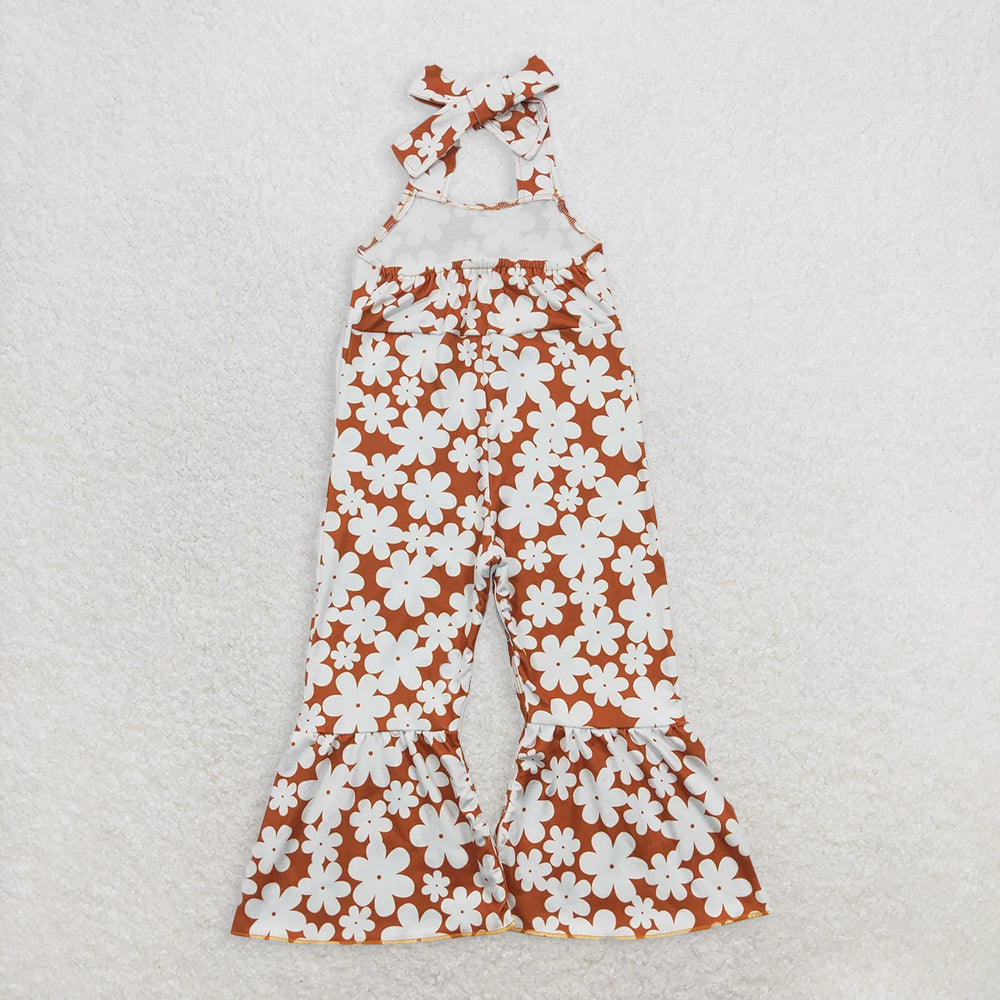 USA Shop (in stock)SR0315 RTS NO MOQ Baby Girls Summer Jumpsuits Baby Girls Flowers Strap Bell Bottom Jumpsuits