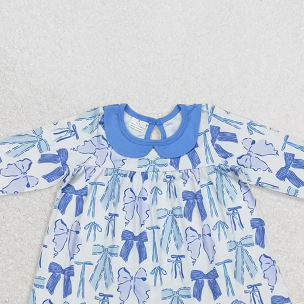USA Shop (in stock)GT0666 RTS NO MOQ Baby Girls Winter Dress Baby Girls Blue Bows Collar Knee Length Dresses