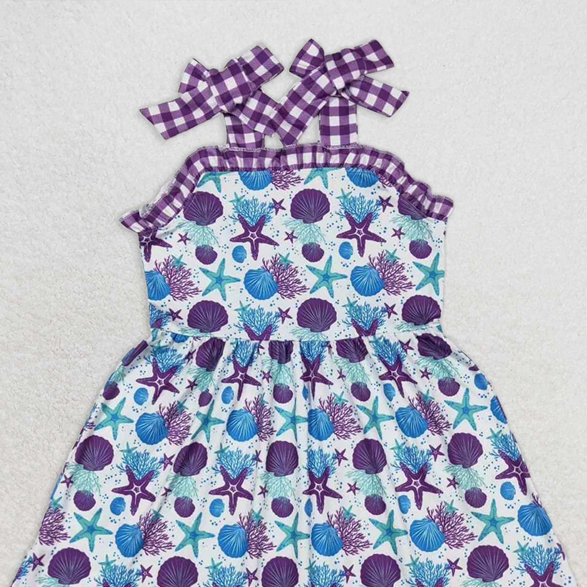 GSD0913 RTS NO MOQ Baby Girls Summer Dress Baby Girls Straps Purple Starfish Sister Sibling Designs Clothes Sets